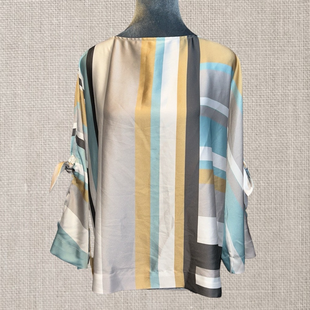 Chicos black label sold out light flowy silky peek a boo sleeve with tie top